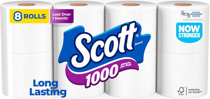 Scott 8000 Toilet Paper, 8 Rolls, Septic-Safe, 1-Ply Toilet Tissue