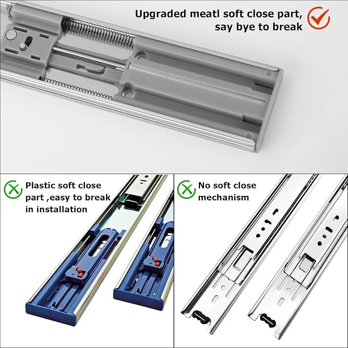 LONTAN 1 Pair Soft Close Drawer Slides 22 Inch Drawer Guides 3 Fold Full Extension Ball Bearing Heavy Duty Drawer Slides, 100LB Capacity