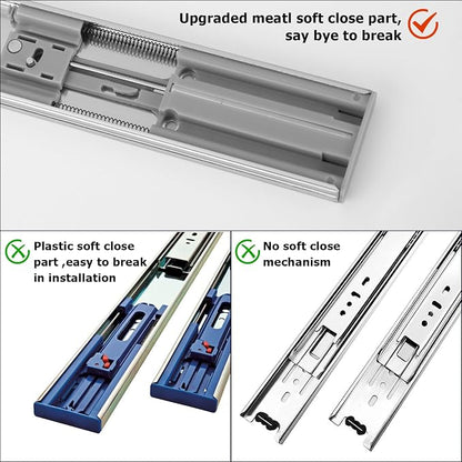 LONTAN 1 Pair Soft Close Drawer Slides 22 Inch Drawer Guides 3 Fold Full Extension Ball Bearing Heavy Duty Drawer Slides, 100LB Capacity