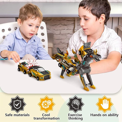 Intoypad Collision Transforming Dinosaur Car Toy, 2 Magnetic Cars Transform into Dinosaur Toys for Kids Toddler Fun Deformation Robot Dino Car Christmas Birthday Gift Toys for Boys Girl(Golden Dragon)