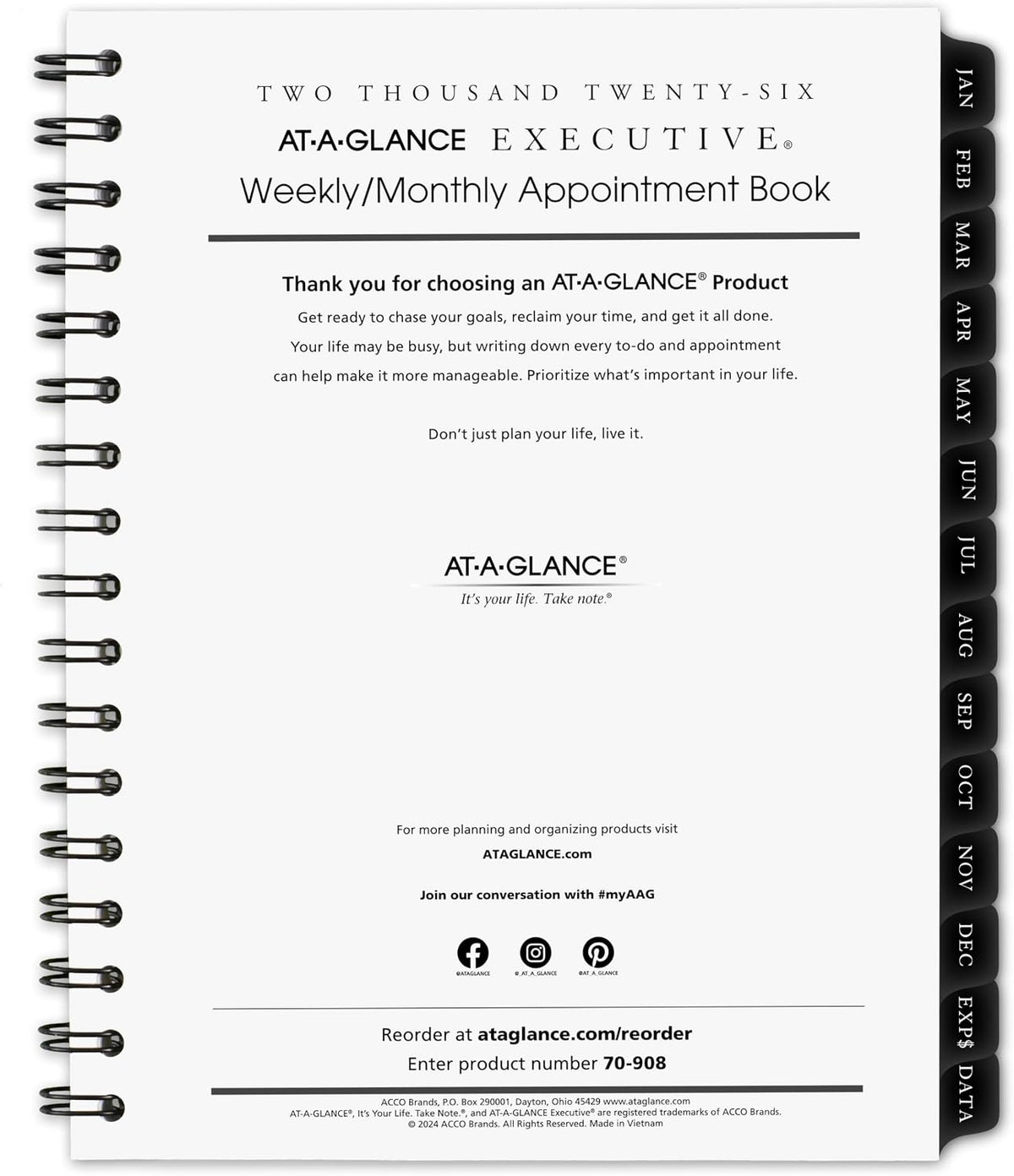 AT-A-GLANCE 2026 Weekly Monthly Appointment Book Refill, 6-1/2" x 8-3/4", Medium, Executive (70-908-10)
