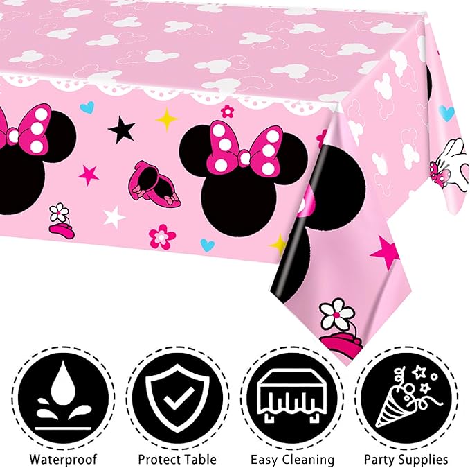 161Pcs Pink Cartoon Mouse Party Decorations Tableware Set Party Supplies Plate,Cup,Cutlery,Tablecloths for Pink Mouse Theme Birthday Baby Shower Wedding Party Decorations Supplies