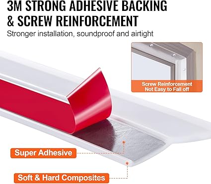 VEVOR Garage Door Seal Top and Sides Seal Strip, 34 FT Universal Weather Stripping Replacement Soft and Hard Composite, Weatherproofing Garage Door TPE Seals with Adhesive Backed and Screws, White