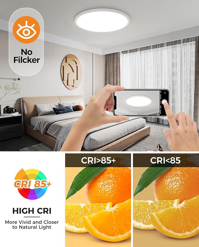 2PACK LED Flush Mount Ceiling Light Fixture, 12Inch 28W Ceiling Light, Dimmable  3000K4500K6000K 3 Color Adjustable Round Ceiling Light 3200LM Low Profile Ceiling Light Fixtures for Kitchen Bedroom