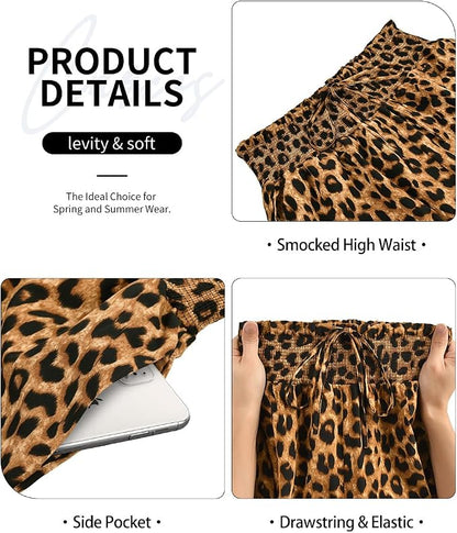 SHEIN Plus Size Pants Summer Palazzo Wide Leg Pants Smocked High Waist Ankle Beach Lounge Trouser with Pockets XL -5XL