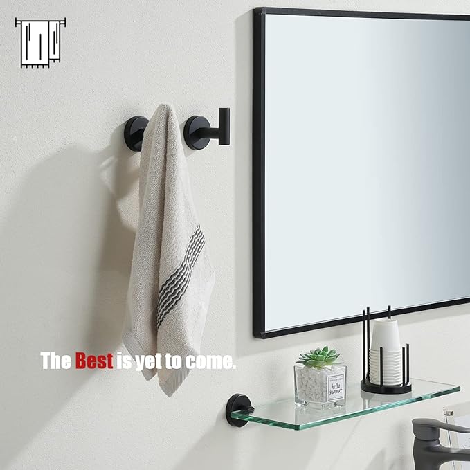 JQK Black Bathroom Towel Hook, Coat Robe Clothes Hook for Bathroom Kitchen Garage Wall Mounted (2 Pack), 304 Stainless Steel Matte Black, TH100-PB-P2