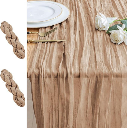 2PCS Table Runner Cheesecloth 10FT Nude Boho Gauze Cheese Cloth Rustic Sheer Table Runners for Wedding Bridal Baby Shower Party Decoration