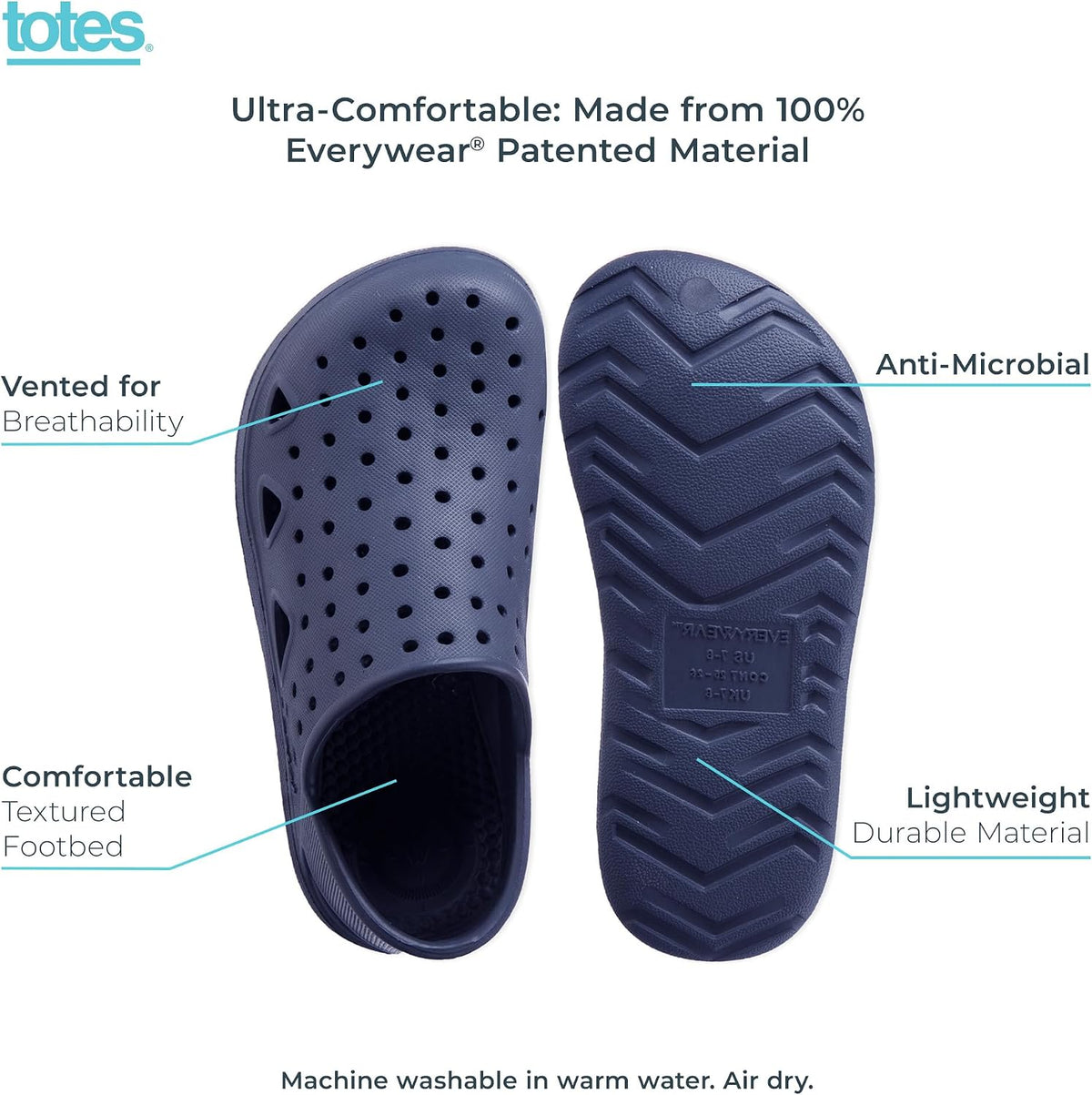 Totes Kids' Everywear Lightweight Waterproof Contoured Splash and Play Clog Sandals with Strap
