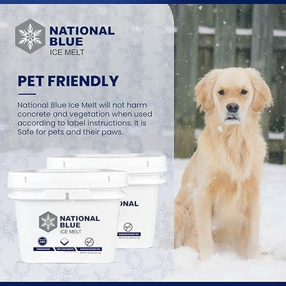 National Blue Ice Melt 20lb Bucket - Fast Acting Ice Melter - Pet, Plant and Concrete Friendly, Environmentally Safe - Free of Magnesium Chloride - Melts to -15°F