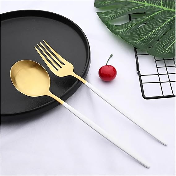6Pcs Gold Matte Dinner Fork Stainless Steel Dinnerware Flatware Western Fork Wedding Hotel Tableware Silverware Cutlery Set (Size : White Silver)