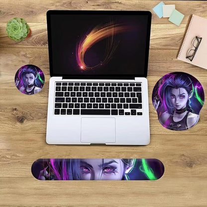 Anime Mouse Pad with Wrist Rest Keyboard Wrist Rest Pad Set with Coaster, Desk Accessories Mat Ergonomic Gel Mouse Pad with Non-Slip Base for Office Gaming Working Computers (Version 17)