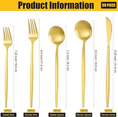 84 Pcs Gold Silverware Set, 18 Set Flatware Cutlery for 5 Golden Stainless Steel Utensils Includes Forks Knives and Spoons for Kitchen Restaurant Home(Gold Handle)