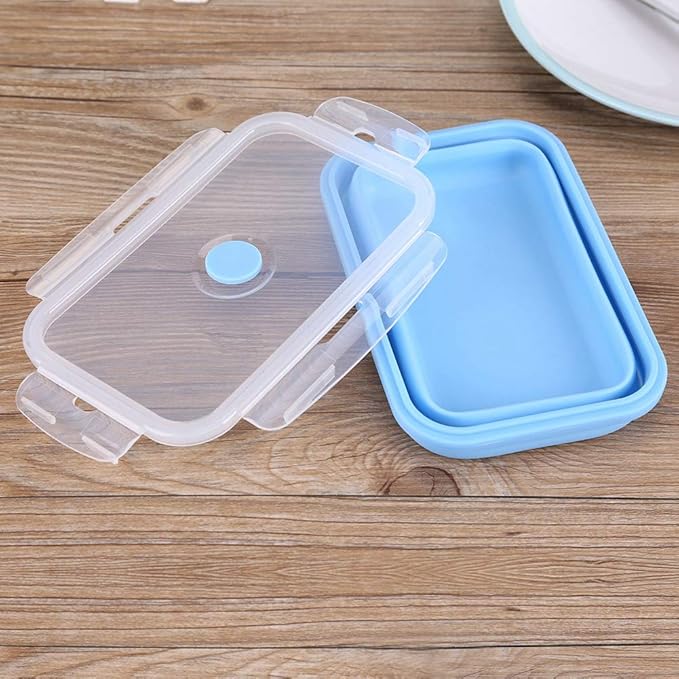 Food Storage Containers, Silicone Snack Container Folding Food Storage Container 800ml Portable Lunchbox Bowl Silicone Freezer Containers for Outdoor Office Travel (Sky Blue)
