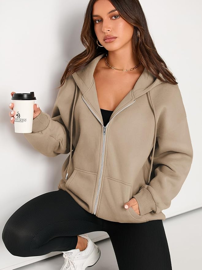 EFAN Women's Drawstring Zip Up Cute Hoodies Fall Jacket Oversized Casual Sweatshirts with Pocket