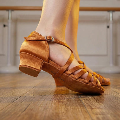 Girls Latin Dance Shoe Low Heel Salsa Dancing Sandals for Women