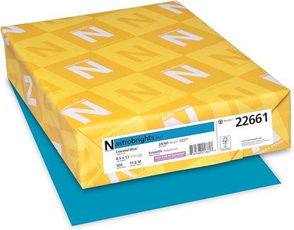 Neenah Astrobrights Bright Color Paper, Letter Size Paper, 24 Lb, 30 Recycled, FSC Certified, Celestial Blue, Ream Of 500 Sheets