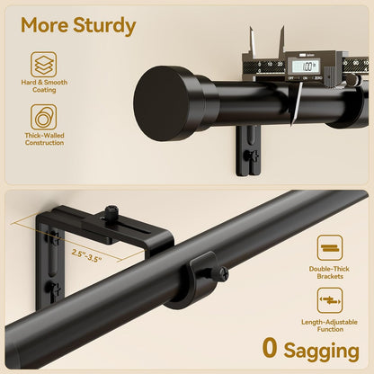 YaFex Curtain Rods 32-118 Inch, Heavy Duty 1 Inch Adjustable Curtain Rod for Windows, Black Long Window Treatment Rods, Modern Design, Easy Installation