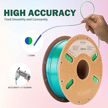 ERYONE Silk Dual Color Filament PLA 3D Printer 1.75mm - 0.03mm, Coextrusion Filament PLA Shiny Filament 1kg(2.2lbs), Blue Green
