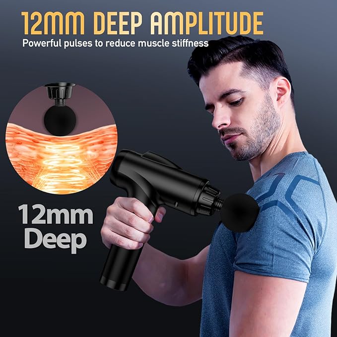 Massage Gun Deep Tissue, Handheld Electric Muscle Massager, High Intensity Percussion Massage Device for Pain Relief with 9 Attachments & 30 Speed(Black