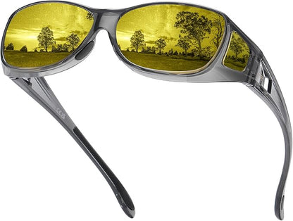 DUCO Night Vision Driving Glasses Fit Over Glasses for Men and Women Anti Glare Polarized Yellow Nighttime Lens 8953Y