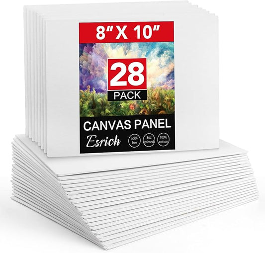 ESRICH Canvas Boards for Painting 8x10in,28 Pack Bulk Canvases for Painting - Cotton Canvas Panels for Oil, Acrylic & Watercolor Painting