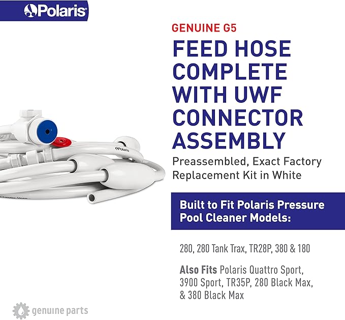 Polaris Genuine Parts G5 Complete Feed Hose with UWF Replacement for pressure-side cleaners 280, 280 Tank Trax, TR28P, 380, 180