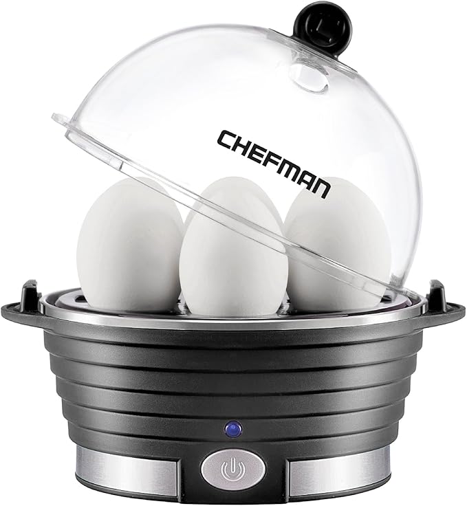 Chefman Egg-Maker Rapid Poacher, Food  Vegetable Steamer, Quickly Makes Up to 6, Hard, Medium or Soft Boiled, PoachingOmelet Tray Included, Ready Signal, BPA-Free, BLACK
