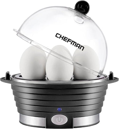 Chefman Egg-Maker Rapid Poacher, Food  Vegetable Steamer, Quickly Makes Up to 6, Hard, Medium or Soft Boiled, PoachingOmelet Tray Included, Ready Signal, BPA-Free, BLACK
