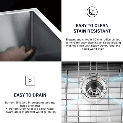 TORVA 13 x 15 Inch Undermount Kitchen Sink, Premium 304 Stainless Steel Bar Sink - 8 Inches Deep Basin Single Bowl Sink