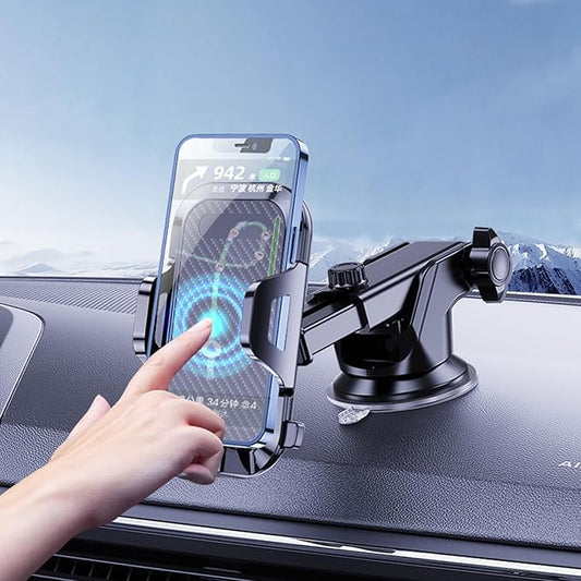 Car Phone Mount, Thick Case  Big Phones Friendly Long Arm Universal Phone Holder for Car Dashboard Windshield Air Vent Hands Free Cell Phone Holder Compatible with All Mobile Phones