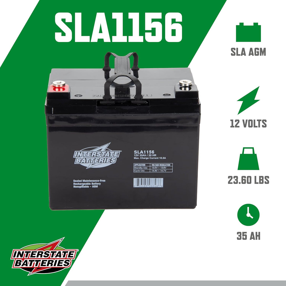 Interstate Batteries 12V 35Ah Battery (Insert Terminal) SLA AGM VRLA Rechargeable Replacement for Construction Devices, Electric Stations, Backup Energy Storage (SLA1156)