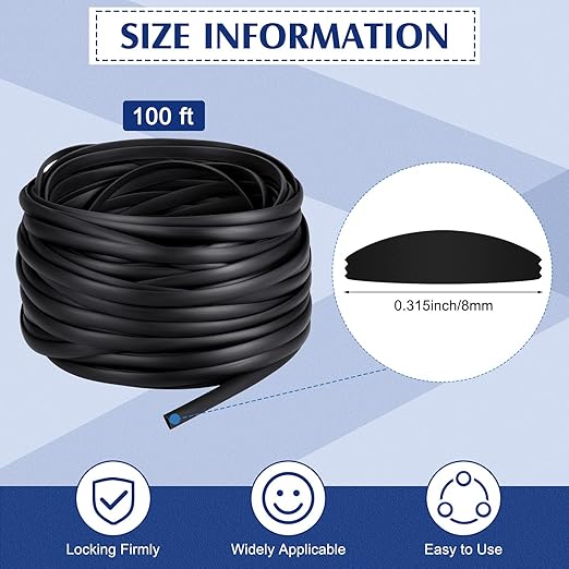 Flat Screen Spline 0.315 Width Vinyl Screen Spline Flat Bottom and Curved Top Edge Screen Spline for Replace The Glass Screen on Windows or Patio Screen Doors, 0.092" Thickness (100 ft)