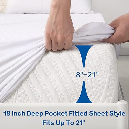 MERITLIFE Premium 100 Waterproof King Size Mattress Protector Cooling King Mattress Pad Cover Breathable Deep Pocket Topper Protection Machine Washable Noiseless Quiet (White,King 78"x80")