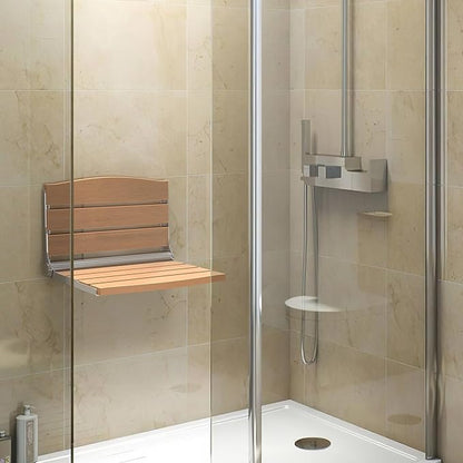 DWVO Folding Shower Seat Wall Mounted, Fold Down Shower Bench, Home Care Folding Shower Chair for Seniors,Disables,Pregnants Teak