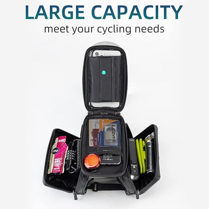 ROCKBROS Bike Phone Bag, Waterproof Bike Frame Bag for Phones Below 6.2"5.8a, Bike Top Tube Phone Holder, Durable Bike Accessories for Cycling
