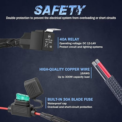 Wiring Harness 2 Lead, Fastchoy Auto 12v Nylon LED Light Bar Wiring Harness Kit for Fog Lights LED Pods Light Bars with 40A Relay Fuse Rocker Switch Automotive Wire Harness Kit for Truck UTV ATV