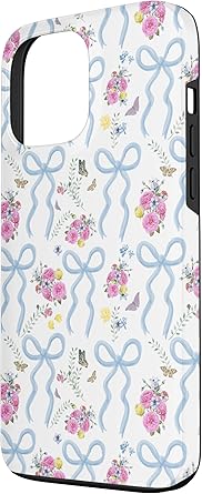 iPhone 13 Pro Max Aesthetic Light Blue Bows, Roses and Butterflies Case