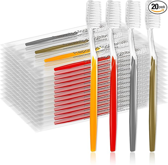 20pcs Prepasted Disposable Toothbrushes Bulk Individually Wrapped Pre Pasted Soft Bristle Tooth Brush Set Travel Toothbrushes for Homeless Gift Hotel Camping Travel