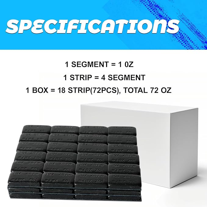 EASYBERG 1oz. Stick on Wheel Weights, Black Tire Balancing Wheel Weights for Motorcycles, Cars, Trucks, SUVs, Low Profile, Total 144pcs 144oz.