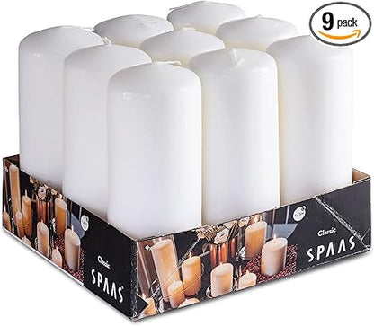 SPAAS White Pillar Candles - 9 Pack  6 Inch Large White Dripless Pillar Candles  Long Burning Unscented Pillar Candles for Home Decor, Memorial, Vigil, Parties, Wedding, Decorative Lantern