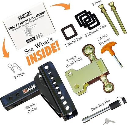 Adjustable Drawbar Trailer Hitch - 20,000 LBS, Fits 2 and 2-516 Inch Balls, US Gov Tested  Certified, for RV Towing, Motorcycles  Powersports