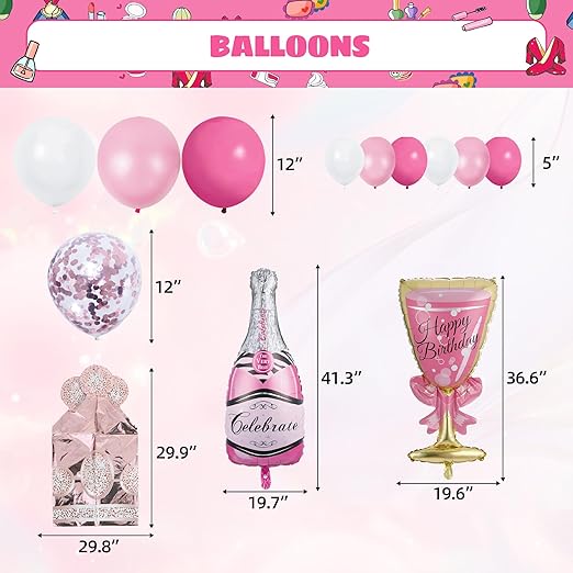 Party Spot! 103 pcs Pink Birthday Decorations, Pink Decorations for Party, Balloon Arch, Tablecloth, Banner, Fringe Curtain, Birthday Decoration for Women, Pink Party Decorations