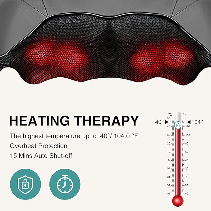 Shiatsu Neck and Back Massager with Soothing Heat, Electric Deep Tissue 3D Kneading Massage for Shoulder, Leg, Body Muscle Pain Relief, Home, Office, and Car FSA HSA Eligible