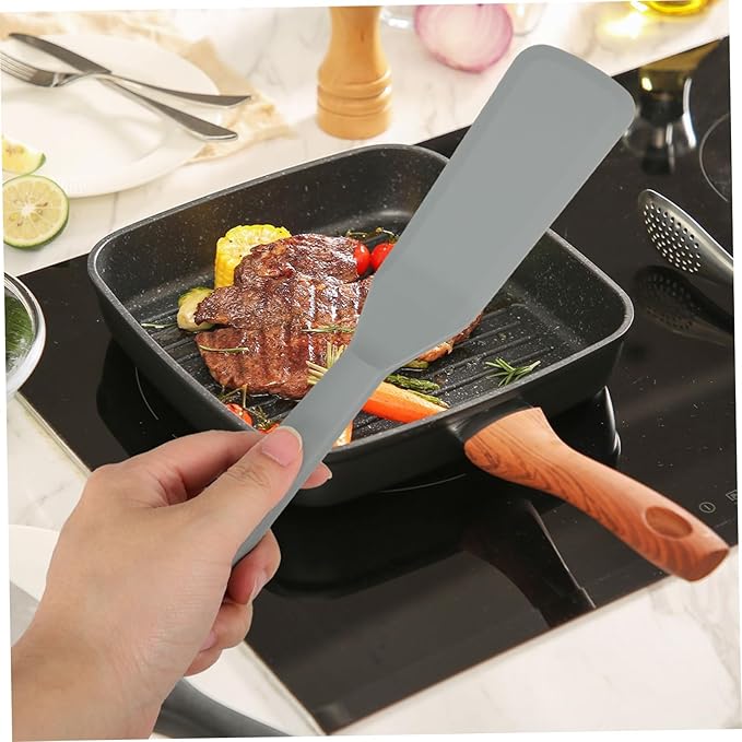 Mikinona Silicone Spatula Frying Spatula Ladles for Cooking Spoons Cooking Tweezers Gadgets Dish Tongs Oven Fish Spatula Spring Tongs for Cooking Non Kitchen Utensils Wok Grey
