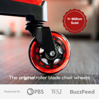 The Office Oasis Original Rollerblade Office Chair Wheels (3 Wheels) - Smooth & Quiet Casters - Safe for Hardwood Floors & Carpet - Easy Installation with Universal Fit - Set of 3 - Red