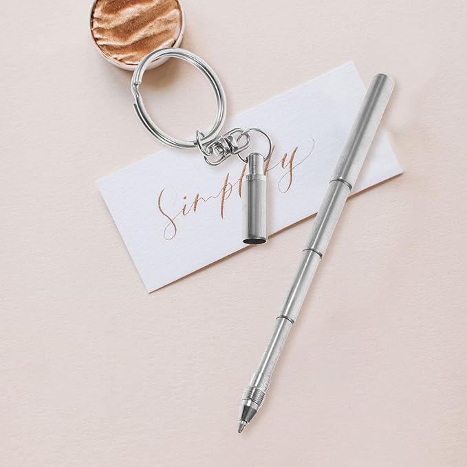 NUOBESTY Stainless Steel Retractable Ballpoint Pen Keychain, Mini Pen, Silver