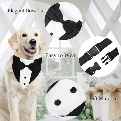 GOYOSWA Dog Tuxedo Suit Wedding Bandana Collar with Bow Tie, Adjustable Formal Dog Tux, Engagement Birthday Tuxedo for Small Medium Large Dogs Pets (Large: Neck 15-25)