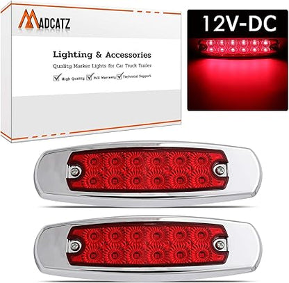 MADCATZ (Pack of 2 6.4 Inch Fish Shape Red 12 LED Clearance Side Marker Sealed Surface Bulbs Button Lights for Trailer Truck Pickup Cabin Bus 12V DC BB12