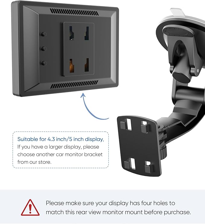 PixelMan Upgraded Windshield Mount for Backup Camera, 4.3 Inch Monitor, Suction Cup Bracket, Reverse Camera Display