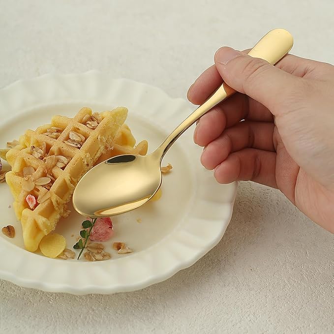 Gold Teaspoons Set of 12, Stainless Steel Dessert Spoons, Coffee Spoon, Stirring Spoon, Latte Spoon for Home, Restaurant, Hotel, Wedding, Event, Parties